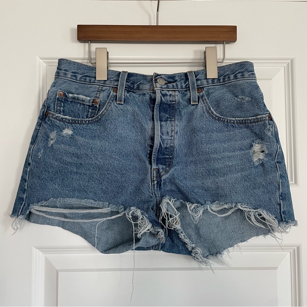 Levi's 501 Blue Ripped Jean Shorts
